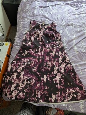 Jennifer Lopez Plum and Black Floral Midi Dress